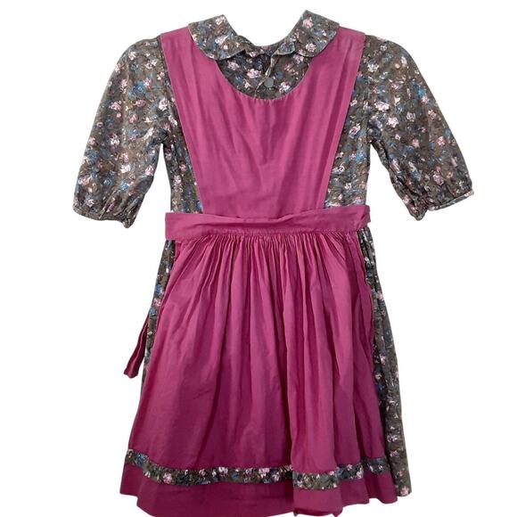 Vintage Girls Prairie Twirl Dress Pinafore Purple Tie Waist Collared Pinnie - Picture 5 of 16